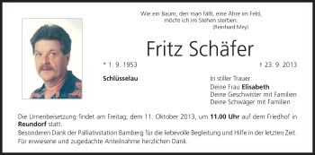 Anzeige von Fritz Schäfer von MGO