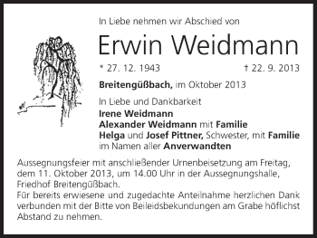 Anzeige von Erwin Weidmann von MGO