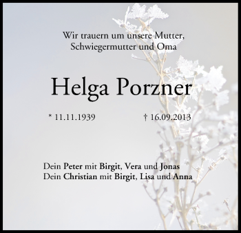 Anzeige von Helga Porzner von MGO