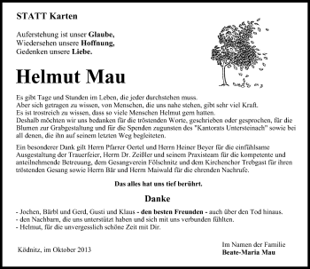 Anzeige von Helmut Mau von MGO