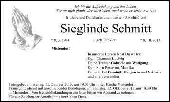 Anzeige von Sieglinde Schmitt von MGO