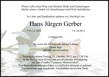 Anzeige von Hans Jürgen Gerber von MGO
