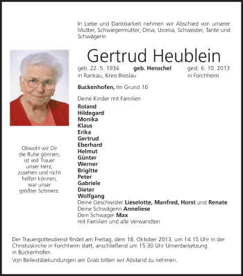 Anzeige von Gertrud Heublein von MGO