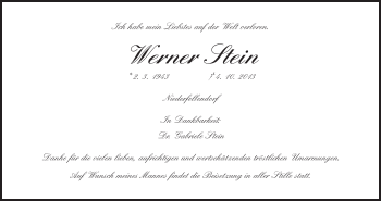Anzeige von Werner Stein von MGO