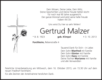 Anzeige von Gertrud Malzer von MGO