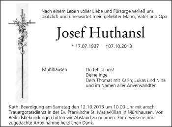 Anzeige von Josef Huthansl von MGO