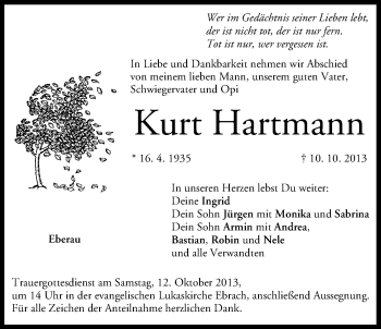 Anzeige von Kurt Hartmann von MGO