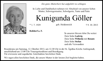 Anzeige von Kunigunda Göller von MGO