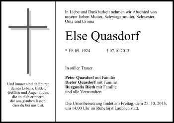 Anzeige von Else Quasdorf von MGO