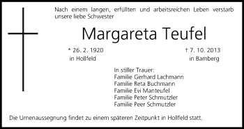 Anzeige von Margareta Teufel von MGO