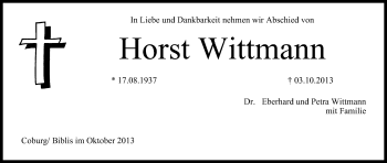 Anzeige von Horst Wittmann von MGO