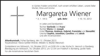 Anzeige von Margareta Wiener von MGO