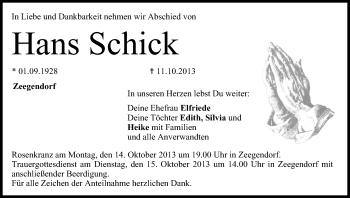 Anzeige von Hans Schick von MGO