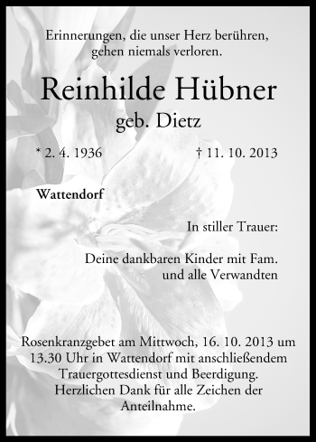 Anzeige von Reinhilde Hübner von MGO