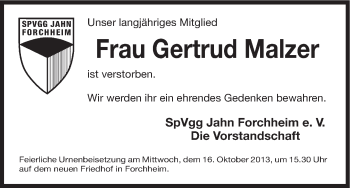 Anzeige von Gertrud Malzer von MGO
