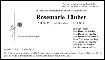 Anzeige von Rosemarie Täuber von MGO