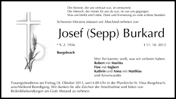Anzeige von Josef Burkard von MGO