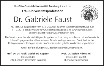 Anzeige von Gabriele Faust von MGO