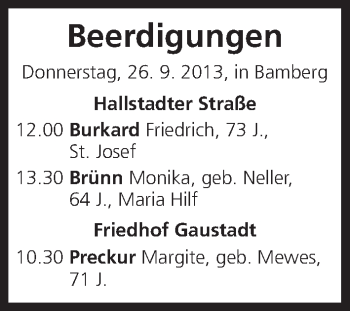 Anzeige von Beerdigungen vom 17.10.2013 von MGO