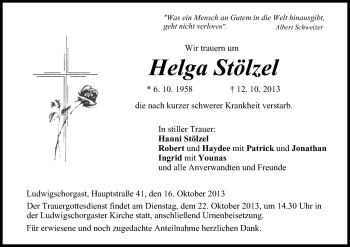 Anzeige von Helga Stölzel von MGO