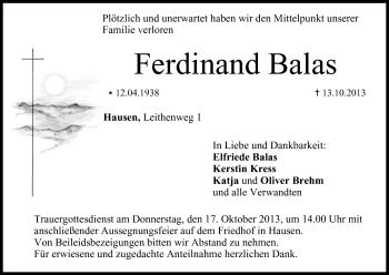 Anzeige von Ferdinand Balas von MGO