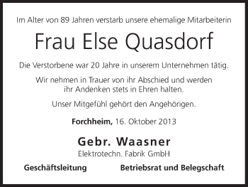 Anzeige von Else Quasdorf von MGO