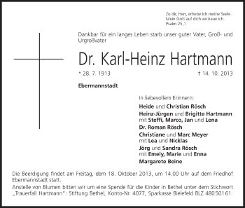 Anzeige von Karl-Heinz Hartmann von MGO