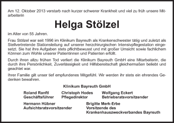 Anzeige von Helga Stölzel von MGO