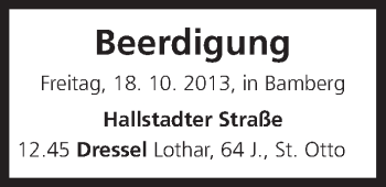 Anzeige von Beerdigung vom 18.10.2013 von MGO