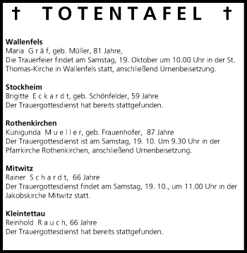 Anzeige von Totentafel vom 19.10.2013 von MGO