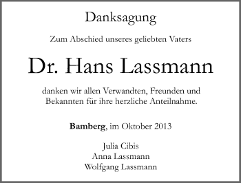 Anzeige von Hans Lassmann von MGO