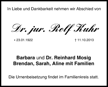 Anzeige von Rolf Kuhr von MGO