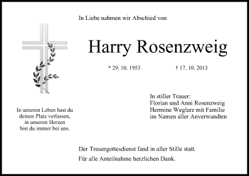 Anzeige von Harry Rosenzweig von MGO