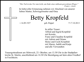 Anzeige von Betty Kropfeld von MGO