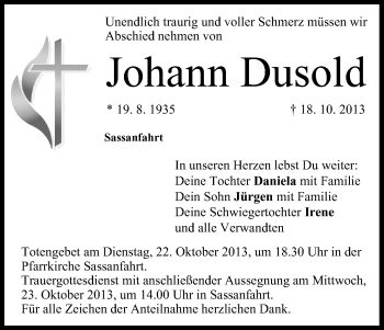Anzeige von Johann Dusold von MGO