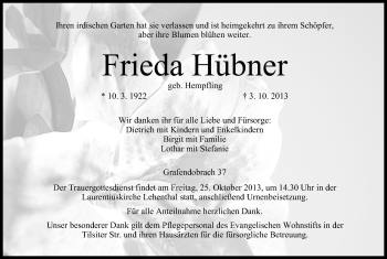 Anzeige von Frieda Hübner von MGO