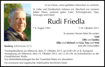 Anzeige von Rudi Friedla von MGO