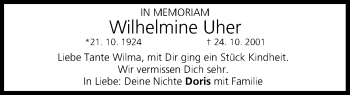 Anzeige von Wilhelmine Uher von MGO