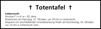 Anzeige von Totentafel vom 22.10.2013 von MGO
