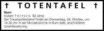 Anzeige von Totentafel vom 23.10.2013 von MGO