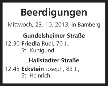 Anzeige von Beerdigungen vom 23.10.2013 von MGO