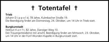 Anzeige von Totentafel vom 23.10.2013 von MGO