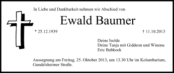 Anzeige von Ewald Baumer von MGO