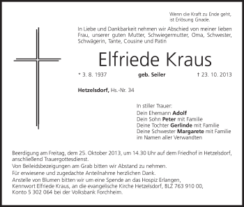 Anzeige von Elfriede Kraus von MGO