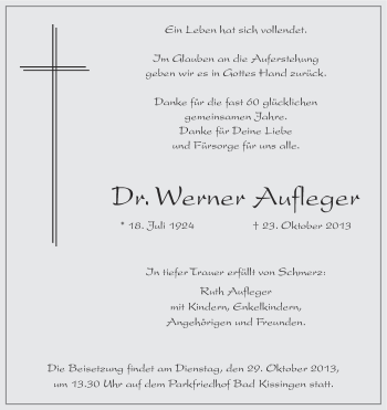 Anzeige von Werner Aufleger von MGO