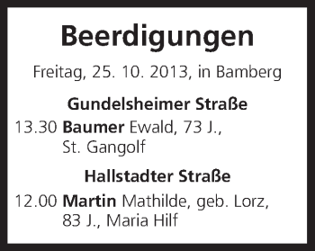 Anzeige von Totentafel vom 25.10.2013 von MGO