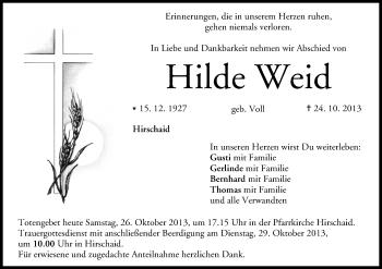 Anzeige von Hilde Weid von MGO