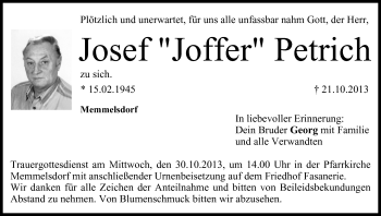 Anzeige von Josef Petrich von MGO