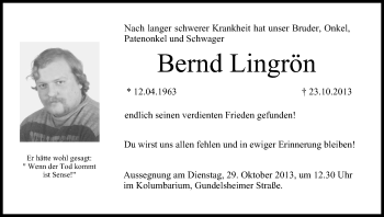 Anzeige von Bernd Lingrön von MGO