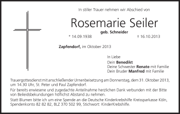Anzeige von Rosemarie Seiler von MGO
